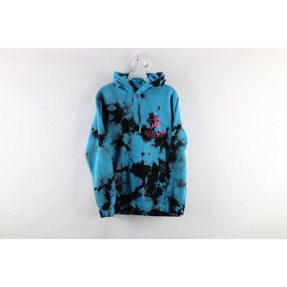 Jefree Star Cosmetics Mens Small Spell Out Acid Wash Hoodie Sweatshirt Blue USA